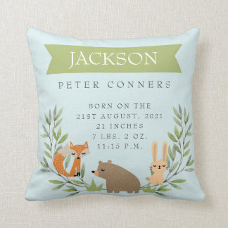 Woodland Birth Stats Personalized Nursery Pillow