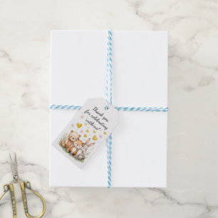 Woodland Birthday Bear Fox Bunny Yellow Hearts Gift Tags