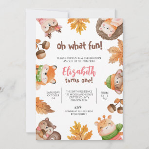 Woodland Birthday, First Birthday, 1st Girl Invitation