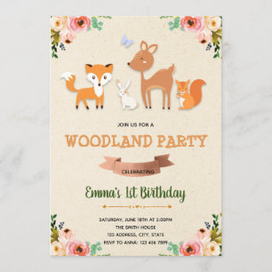 Woodland birthday invitation card