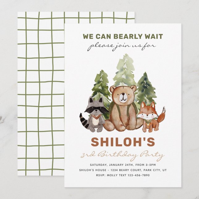 Woodland Birthday Invitation | Modern Birthday (Front/Back)