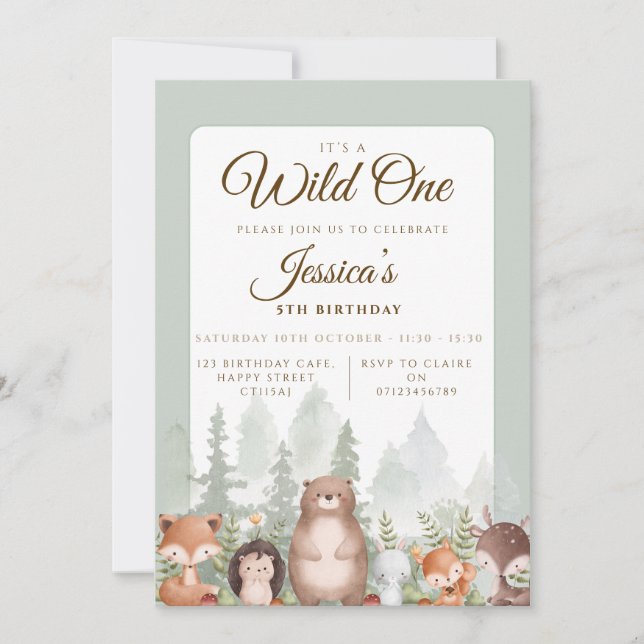 Woodland Birthday Invitation | Wild One Birthday  (Front)