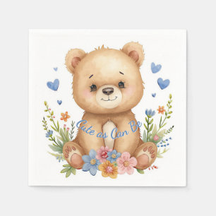 Woodland Birthday Watercolor Bear Blue Hearts Boy Napkin