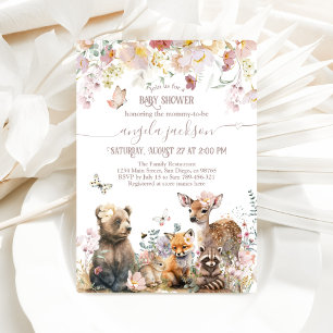 Woodland Bloom Pink Floral Girl Baby Shower Invitation