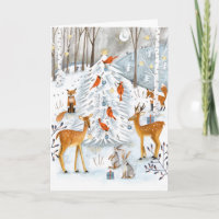 Woodland blue & white Tree and animals Forest