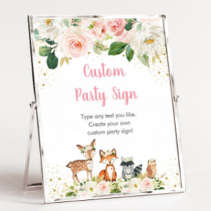 Woodland Blush Floral Editable Party Sign