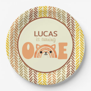 Woodland Boho Rainbow Fox First Birthday Paper Plate