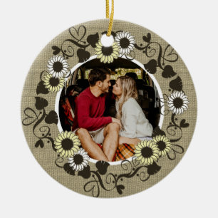 Woodland BOHO Sunflower Photo Ceramic Ornament