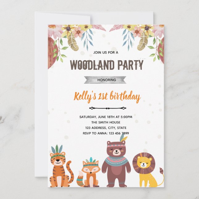 Woodland boho tribal animals Invitation (Front)
