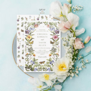 Woodland Boho Vintage Botanical Wildflower Wedding Invitation