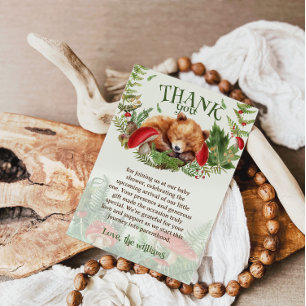 Woodland Botanical Cute Bear Baby Shower Thank You Card