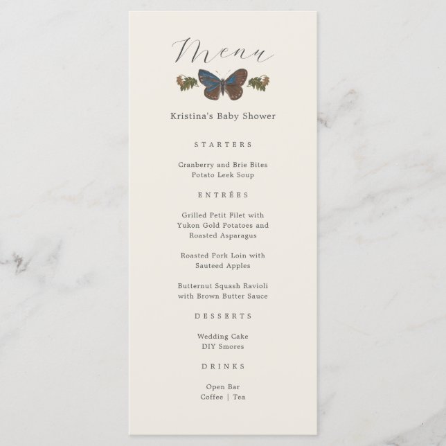 Woodland Botanical Gender Neutral Baby Shower Menu (Front)