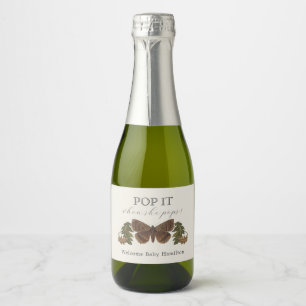 Woodland Botanical Pop It Baby Shower  Sparkling Wine Label