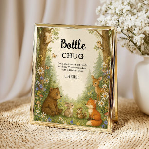 Woodland Bottle Chug Baby Shower Game Forest Poster