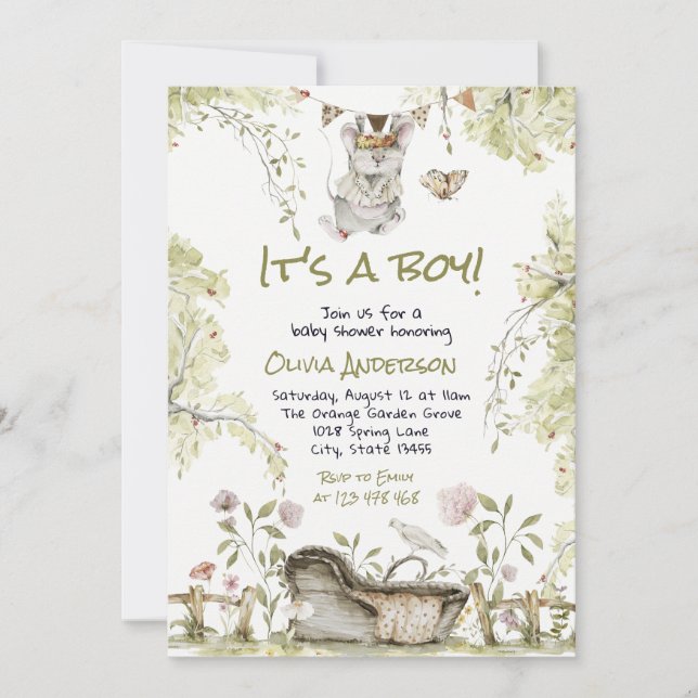 Woodland Boy Wild Forest Animals Baby Shower  Invitation (Front)