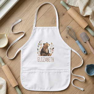 Woodland Brown Bear Cute Personalized Kids Apron