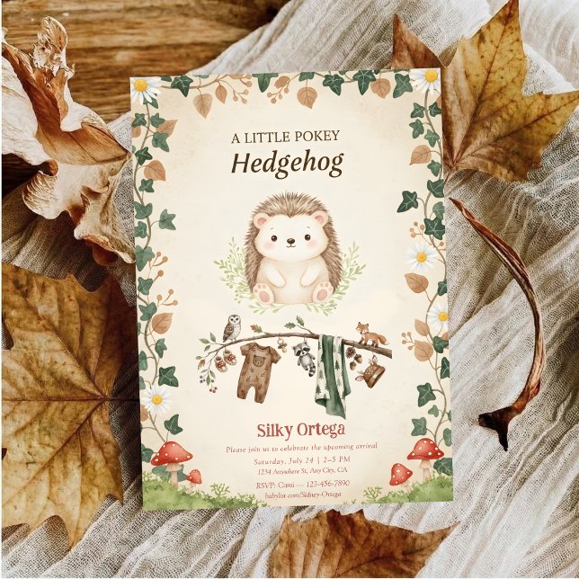 Woodland budget Hedgehog Greenery baby shower Invitation (Creator Uploaded)