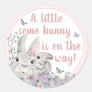 Woodland Bunnies Floral Pink Baby Shower Classic Round Sticker