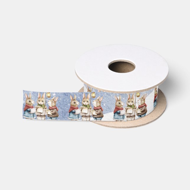 Woodland Bunnies Singing Christmas Carols Satin Ri Satin Ribbon (Spool)