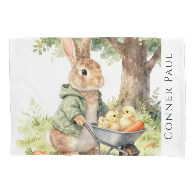 Woodland Bunny Baby Shower Gift Pillowcase (Front)