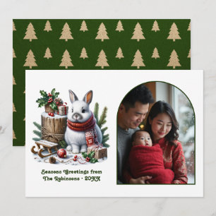 Woodland Bunny Cozy Forest Christmas Holiday Photo Card