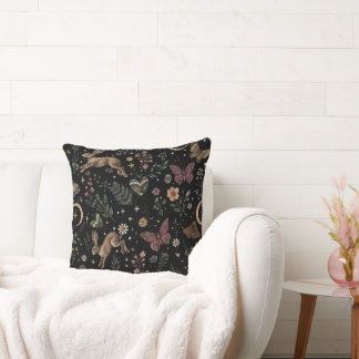 Woodland Bunny Floral Moth Celestial Pattern | Cot Throw Pillow