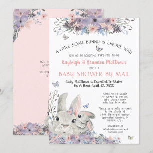 Woodland Bunny Floral Purple Baby Shower By Mail Invitation
