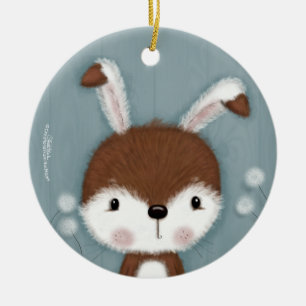 Woodland Bunny Portrait Ceramic Ornament