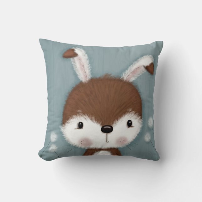 Woodland Bunny Portrait Throw Pillow (Front)