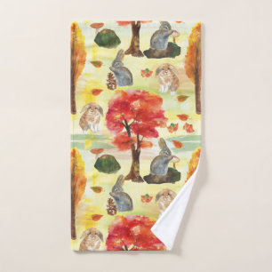 Woodland Bunny Rabbit Watercolor Bath Towel Set