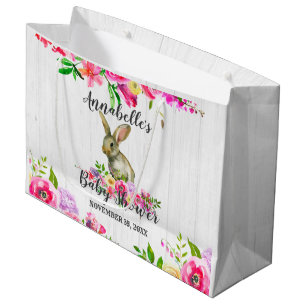 Woodland Bunny Rabbit Watercolor Floral Baby Showe Large Gift Bag