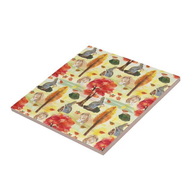 Woodland Bunny Rabbit Watercolor Tile (Side)