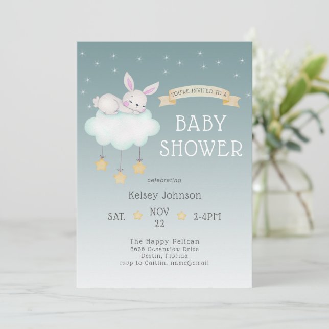 Woodland Bunny Stars Baby shower Invitation (Debout devant)