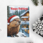Woodland Cabin Lake Christmas Beaver Watercolor Postcard<br><div class="desc">This design may be personalized in the area provided by changing the photo and/or text. Or it can be customized by clicking Personalize this Template and then choosing the click to customize further option and delete or change the colour of the background, add text, change the text colour or style,...</div>