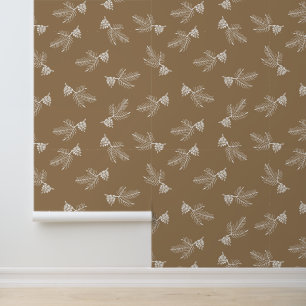 Woodland Cabin Tan Pine & Pinecone Pattern Wallpaper