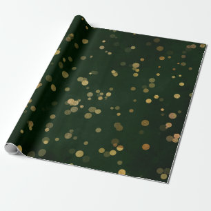 Woodland Cali Deep Green Forest Golden Confetti Wrapping Paper