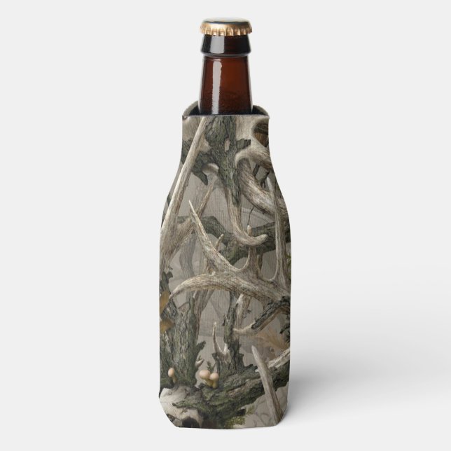 Woodland camo deer head bottle cooler (Bottle Front)