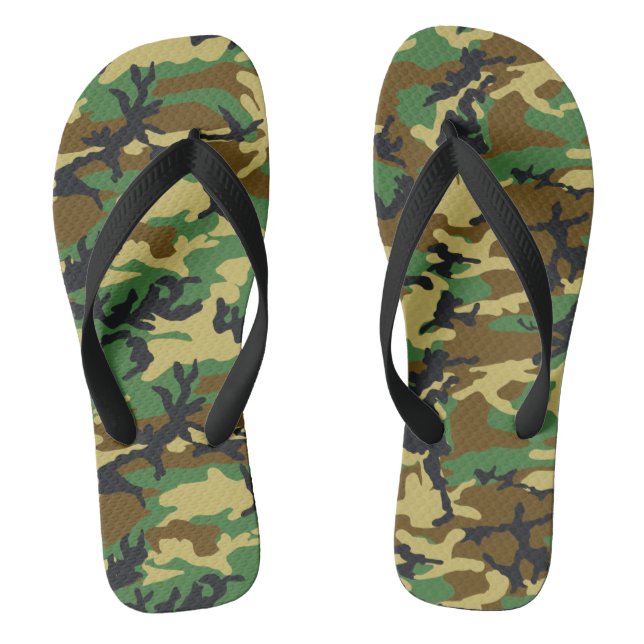 Woodland Camo Pattern Flip Flops (Footbed)