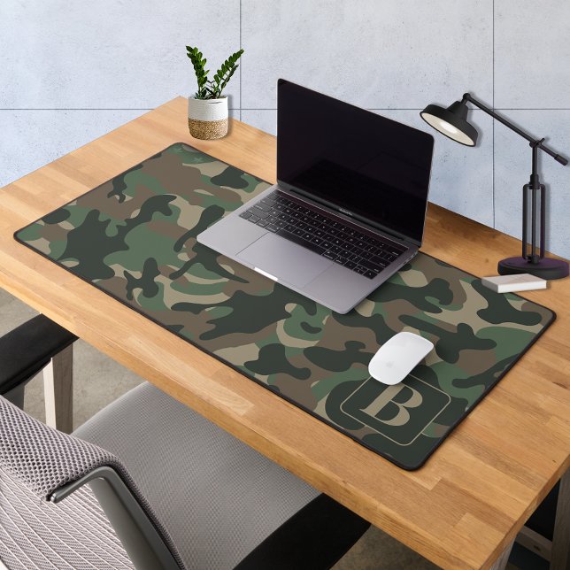 Woodland Camo Personalized Monogram Camouflage Desk Mat (Creator Uploaded)