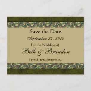 Woodland Camo Save The Date Wedding V04L Announcement Postcard
