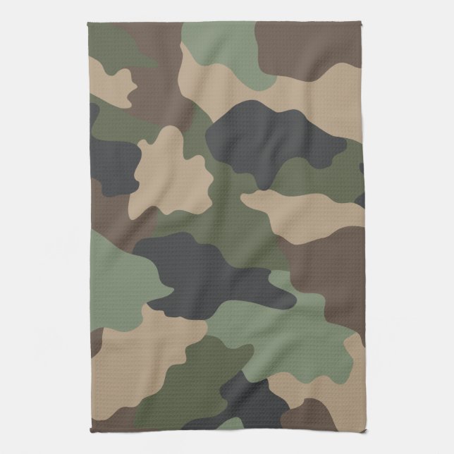 Woodland Camouflage Camo Khaki Tan Black Kitchen Towel (Vertical)