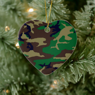 Woodland Camouflage Heart Ceramic Ornament