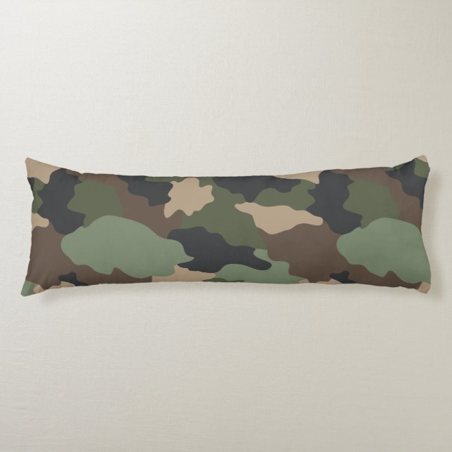 Woodland Camouflage Military Camo Khaki Black Tan Body Pillow (Front)