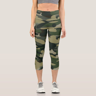 Woodland Camouflage Pattern Tactical Military Camo Capri Leggings