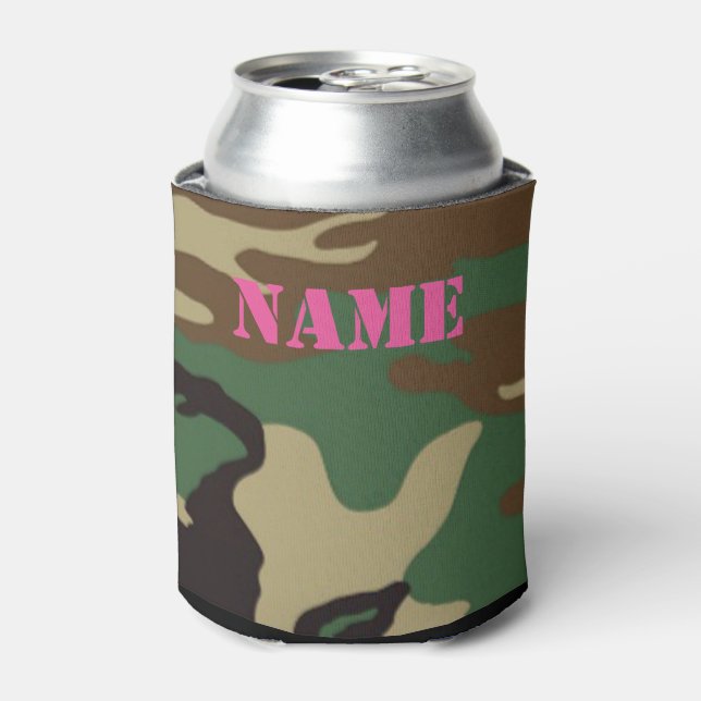 Woodland Camouflage ~ Personalized Name / Initials Can Cooler (Can Front)