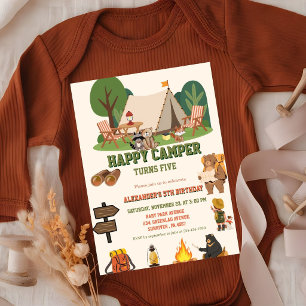 Woodland Camping 5th Birthday Party three i m free Invitation