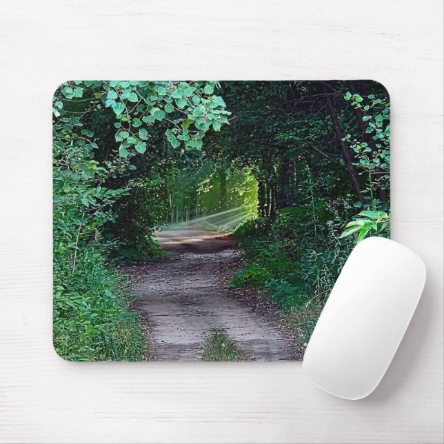 Woodland Canopy With Sunbeams On Dirt Path Mouse Pad (With Mouse)