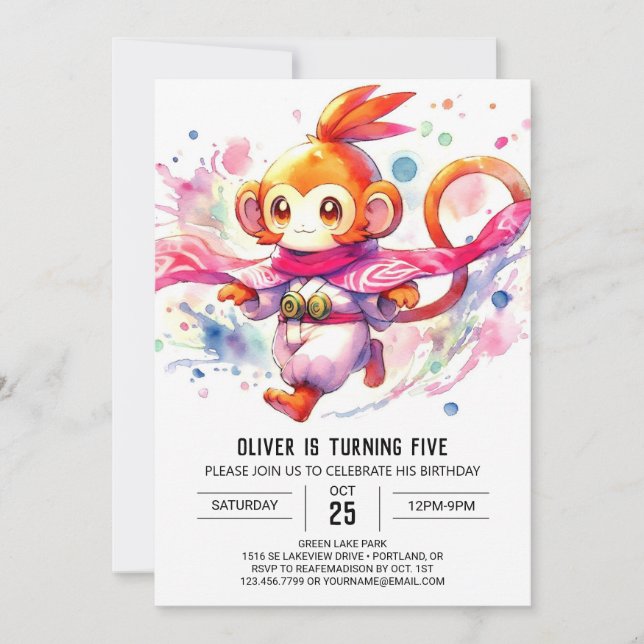  Woodland Chic Monkey Birthday Invitation (Front)