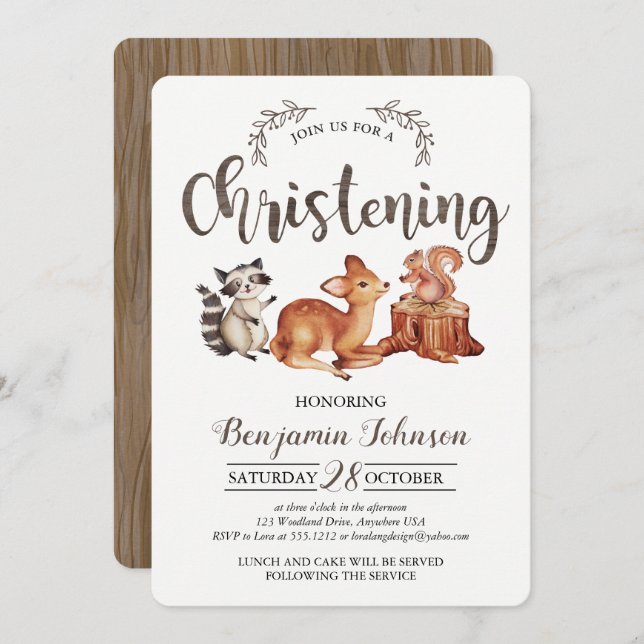 Woodland Christening Invitation (Front/Back)