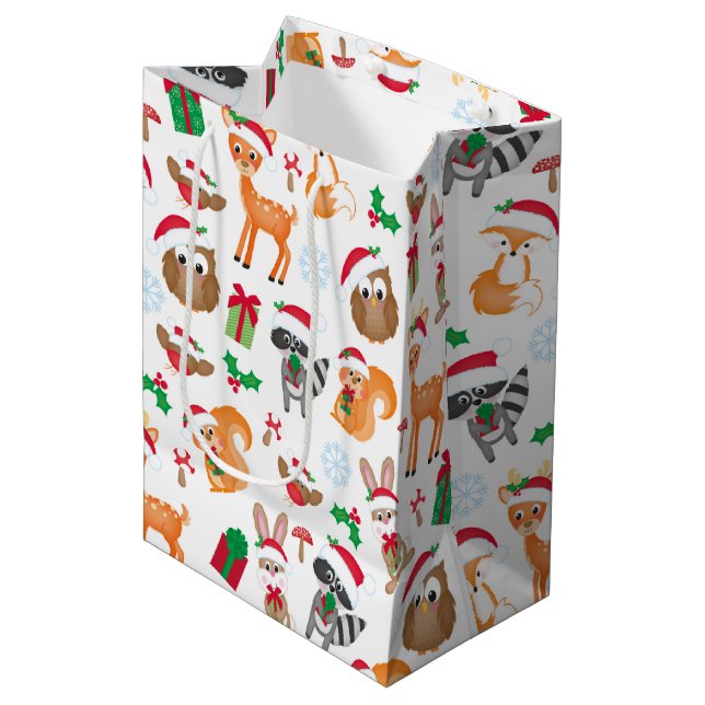 Woodland Christmas Animal Medium Gift Bag (Front Angled)